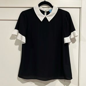 Black Blouse with white collar and white ruffle sleeves